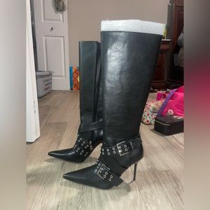 Black Dolls Kill Heeled Knee High Boots